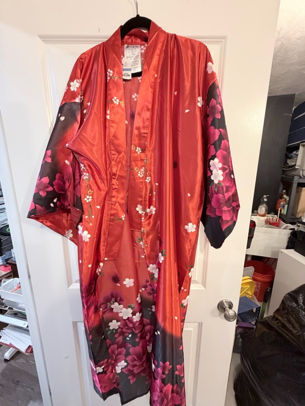 Floral Satin Long Red Kimono Coat from EPCOT